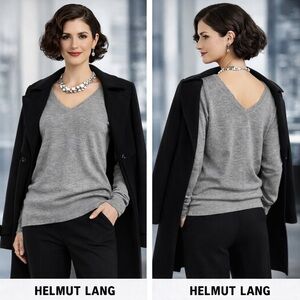 Helmut Lang, Gorgeous V-Neck (Front & Back), Soft Gray, Thumb-Holes,Size Medium